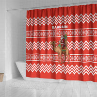 Bahrain Christmas Shower Curtain with Santa Riding Camel Red Geometric Pattern and Festive Design - Wonder Print Shop