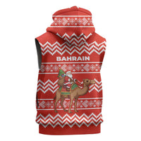 Bahrain Christmas Sleeveless Zip Hoodie with Santa Riding Camel Red Geometric Pattern and Festive Design - Wonder Print Shop