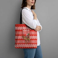 Bahrain Christmas Tote Bag with Santa Riding Camel Red Geometric Pattern and Festive Design - Wonder Print Shop
