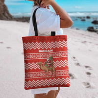 Bahrain Christmas Tote Bag with Santa Riding Camel Red Geometric Pattern and Festive Design - Wonder Print Shop