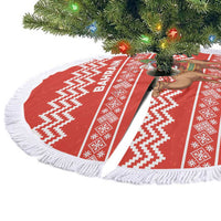 Bahrain Christmas Tree Skirt with Santa Riding Camel Red Geometric Pattern and Festive Design - Wonder Print Shop