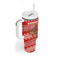 Bahrain Christmas Tumbler With Handle with Santa Riding Camel Red Geometric Pattern and Festive Design - Wonder Print Shop