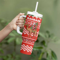 Bahrain Christmas Tumbler With Handle with Santa Riding Camel Red Geometric Pattern and Festive Design - Wonder Print Shop