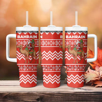 Bahrain Christmas Tumbler With Handle with Santa Riding Camel Red Geometric Pattern and Festive Design - Wonder Print Shop