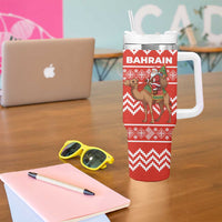 Bahrain Christmas Tumbler With Handle with Santa Riding Camel Red Geometric Pattern and Festive Design - Wonder Print Shop