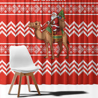 Bahrain Christmas Window Curtain with Santa Riding Camel Red Geometric Pattern and Festive Design - Wonder Print Shop