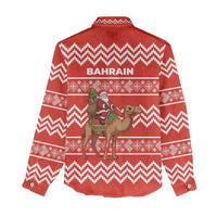 Bahrain Christmas Women Casual Shirt with Santa Riding Camel Red Geometric Pattern and Festive Design - Wonder Print Shop