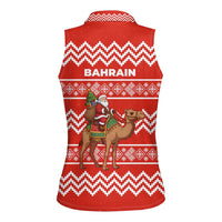 Bahrain Christmas Women Sleeveless Polo Shirt with Santa Riding Camel Red Geometric Pattern and Festive Design - Wonder Print Shop