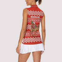 Bahrain Christmas Women Sleeveless Polo Shirt with Santa Riding Camel Red Geometric Pattern and Festive Design - Wonder Print Shop