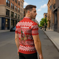 Bahrain Christmas Zipper Polo Shirt with Santa Riding Camel Red Geometric Pattern and Festive Design - Wonder Print Shop