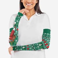 Bangladesh Christmas Arm Sleeves with Santa Claus in Traditional Outfit Snowman and Tree Pattern - Wonder Print Shop
