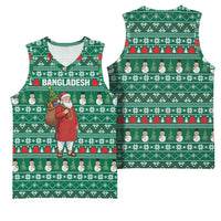 Bangladesh Christmas Basketball Jersey with Santa Claus in Traditional Outfit Snowman and Tree Pattern - Wonder Print Shop