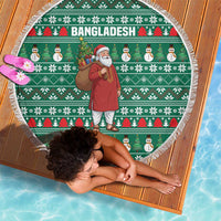 Bangladesh Christmas Beach Blanket with Santa Claus in Traditional Outfit Snowman and Tree Pattern - Wonder Print Shop