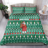 Bangladesh Christmas Bedding Set with Santa Claus in Traditional Outfit Snowman and Tree Pattern - Wonder Print Shop