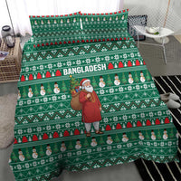 Bangladesh Christmas Bedding Set with Santa Claus in Traditional Outfit Snowman and Tree Pattern - Wonder Print Shop