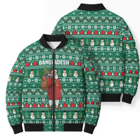 Bangladesh Christmas Bomber Puffer Jacket with Santa Claus in Traditional Outfit Snowman and Tree Pattern - Wonder Print Shop
