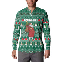 Bangladesh Christmas Button Sweatshirt with Santa Claus in Traditional Outfit Snowman and Tree Pattern - Wonder Print Shop