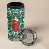 Bangladesh Christmas 4 in 1 Can Cooler Tumbler with Santa Claus in Traditional Outfit Snowman and Tree Pattern - Wonder Print Shop