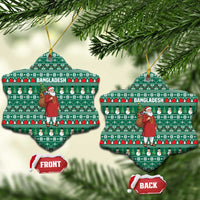Bangladesh Christmas Ceramic Ornament with Santa Claus in Traditional Outfit Snowman and Tree Pattern - Wonder Print Shop