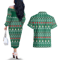 Bangladesh Christmas Couples Matching Off The Shoulder Long Sleeve Dress and Hawaiian Shirt with Santa Claus in Traditional Outfit Snowman and Tree Pattern - Wonder Print Shop