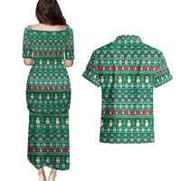 Bangladesh Christmas Couples Matching Puletasi and Hawaiian Shirt with Santa Claus in Traditional Outfit Snowman and Tree Pattern - Wonder Print Shop