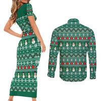 Bangladesh Christmas Couples Matching Short Sleeve Bodycon Dress and Long Sleeve Button Shirt with Santa Claus in Traditional Outfit Snowman and Tree Pattern - Wonder Print Shop
