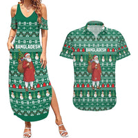 Bangladesh Christmas Couples Matching Summer Maxi Dress and Hawaiian Shirt with Santa Claus in Traditional Outfit Snowman and Tree Pattern - Wonder Print Shop