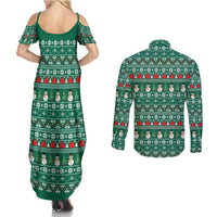Bangladesh Christmas Couples Matching Summer Maxi Dress and Long Sleeve Button Shirt with Santa Claus in Traditional Outfit Snowman and Tree Pattern - Wonder Print Shop