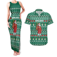 Bangladesh Christmas Couples Matching Tank Maxi Dress and Hawaiian Shirt with Santa Claus in Traditional Outfit Snowman and Tree Pattern - Wonder Print Shop