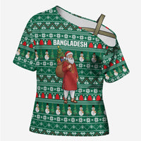Bangladesh Christmas Cross Shoulder Shirt with Santa Claus in Traditional Outfit Snowman and Tree Pattern - Wonder Print Shop