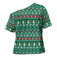 Bangladesh Christmas Cross Shoulder Shirt with Santa Claus in Traditional Outfit Snowman and Tree Pattern - Wonder Print Shop