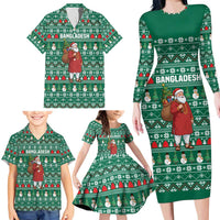 Bangladesh Christmas Family Matching Long Sleeve Bodycon Dress and Hawaiian Shirt with Santa Claus in Traditional Outfit Snowman and Tree Pattern - Wonder Print Shop