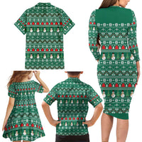 Bangladesh Christmas Family Matching Long Sleeve Bodycon Dress and Hawaiian Shirt with Santa Claus in Traditional Outfit Snowman and Tree Pattern - Wonder Print Shop