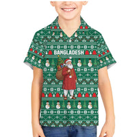 Bangladesh Christmas Family Matching Mermaid Dress and Hawaiian Shirt with Santa Claus in Traditional Outfit Snowman and Tree Pattern - Wonder Print Shop