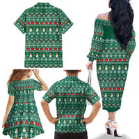 Bangladesh Christmas Family Matching Off The Shoulder Long Sleeve Dress and Hawaiian Shirt with Santa Claus in Traditional Outfit Snowman and Tree Pattern - Wonder Print Shop