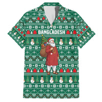 Bangladesh Christmas Family Matching Off The Shoulder Long Sleeve Dress and Hawaiian Shirt with Santa Claus in Traditional Outfit Snowman and Tree Pattern - Wonder Print Shop
