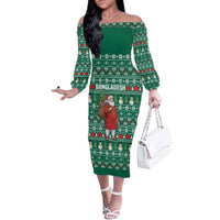 Bangladesh Christmas Family Matching Off The Shoulder Long Sleeve Dress and Hawaiian Shirt with Santa Claus in Traditional Outfit Snowman and Tree Pattern - Wonder Print Shop