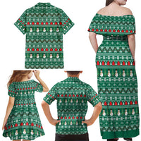 Bangladesh Christmas Family Matching Off Shoulder Maxi Dress and Hawaiian Shirt with Santa Claus in Traditional Outfit Snowman and Tree Pattern - Wonder Print Shop