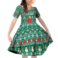 Bangladesh Christmas Family Matching Off Shoulder Short Dress and Hawaiian Shirt with Santa Claus in Traditional Outfit Snowman and Tree Pattern - Wonder Print Shop