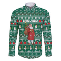 Bangladesh Christmas Family Matching Off Shoulder Short Dress and Hawaiian Shirt with Santa Claus in Traditional Outfit Snowman and Tree Pattern - Wonder Print Shop