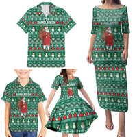 Bangladesh Christmas Family Matching Puletasi and Hawaiian Shirt with Santa Claus in Traditional Outfit Snowman and Tree Pattern - Wonder Print Shop