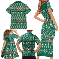 Bangladesh Christmas Family Matching Short Sleeve Bodycon Dress and Hawaiian Shirt with Santa Claus in Traditional Outfit Snowman and Tree Pattern - Wonder Print Shop