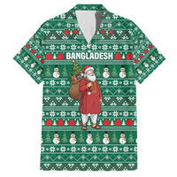 Bangladesh Christmas Family Matching Short Sleeve Bodycon Dress and Hawaiian Shirt with Santa Claus in Traditional Outfit Snowman and Tree Pattern - Wonder Print Shop