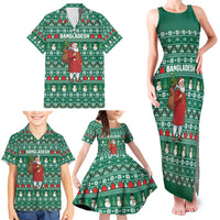 Bangladesh Christmas Family Matching Tank Maxi Dress and Hawaiian Shirt with Santa Claus in Traditional Outfit Snowman and Tree Pattern - Wonder Print Shop