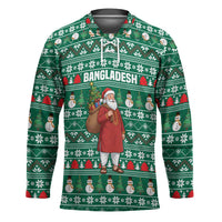 Bangladesh Christmas Hockey Jersey with Santa Claus in Traditional Outfit Snowman and Tree Pattern - Wonder Print Shop