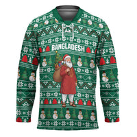 Bangladesh Christmas Hockey Jersey with Santa Claus in Traditional Outfit Snowman and Tree Pattern - Wonder Print Shop
