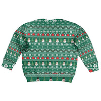 Bangladesh Christmas Kid Ugly Christmas Sweater with Santa Claus in Traditional Outfit Snowman and Tree Pattern - Wonder Print Shop