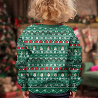 Bangladesh Christmas Kid Ugly Christmas Sweater with Santa Claus in Traditional Outfit Snowman and Tree Pattern - Wonder Print Shop