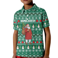 Bangladesh Christmas Kid Polo Shirt with Santa Claus in Traditional Outfit Snowman and Tree Pattern - Wonder Print Shop