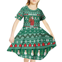 Bangladesh Christmas Kid Short Sleeve Dress with Santa Claus in Traditional Outfit Snowman and Tree Pattern - Wonder Print Shop